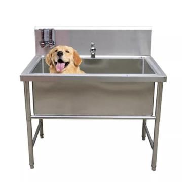 Imagem de Estação de banheira de cuidados para cães de 39/119.4 cm, pia de chuveiro profissional de aço inoxidável com torneira e acessórios para animais de estimação, pia de lavagem para casa (100 cm/39,4 pol
