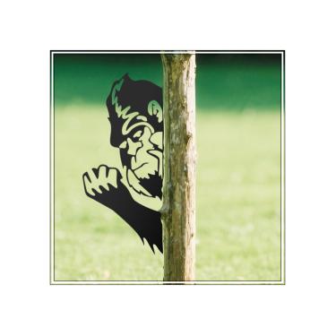 Imagem de Peuesty Placa de metal Peek-a-Boo Flipping Off Bigfoot, decoração de quintal de pé grande e ornamento de arte de parede de animal espiando, sinal de recorte de árvore/poste de sasquatch, decoração de