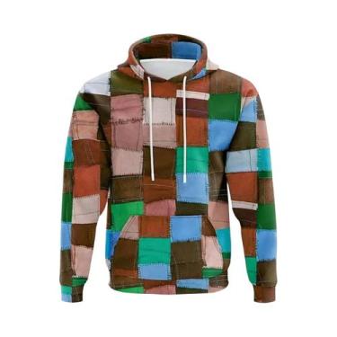 Imagem de Moletom Masculino Oversized Com Estampa Xadrez Y2K, Costura Simulada E