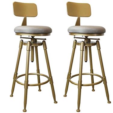 Imagem de Cadeira de bar (conjunto de 1/2) Banco de bar industrial vintage dourado elegante banco de bar giratório ilha de cozinha cadeira de jantar banco ajustável em altura