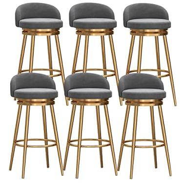 Imagem de Banquetas giratórias de 360 graus, banco cinza com altura de balcão, cadeira de jantar de cozinha com revestimento de ouro, apoio para os pés para pub e casa
