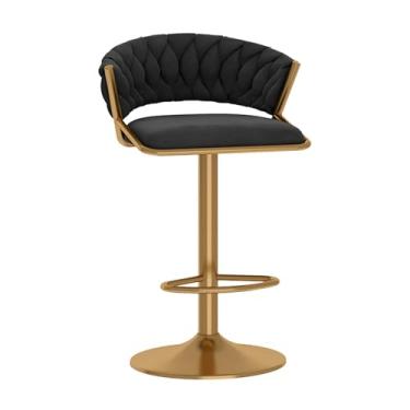 Imagem de Bancos de bar giratórios, 1 peça, banquetas de veludo ajustáveis para cozinha, ilha, sala de jantar, cadeiras de bar modernas com encosto trançado