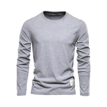 Imagem de Camiseta Masculina De Manga Longa 100% Algodão Casual De Primavera Alt