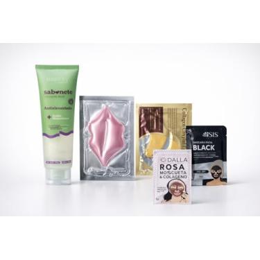 Imagem de Kit Skincare Para O Rosto, Completo com Sabonete Facial Ácido Hialurônico, Máscaras de Colágeno para Olhos, Máscara Labial, Rosa Mosqueta e Black Peel Off, 5 Peças