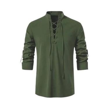 Imagem de Camisa Casual Masculina De Algodão E Linho, Camiseta De Manga Longa, C