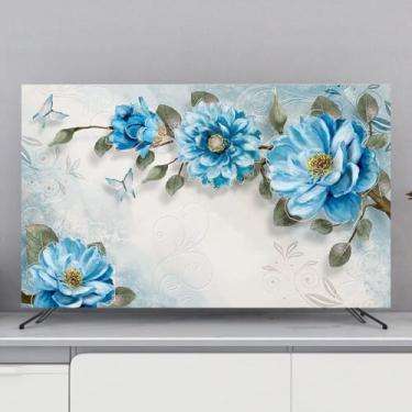 Imagem de Capa de TV interna com impressão de flores, capas de proteção de TV para TVs LED/LCD, protetor de tela à prova de poeira, capa de tela de tecido macio montada na parede e mesa decoração de sala de
