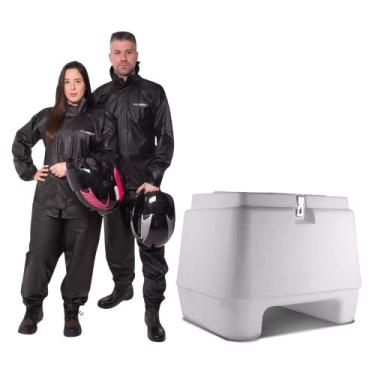 Imagem de COMP Kit Bauleto 80L Branco p/ Moto Plástico Injetado + Conjunto Capa 