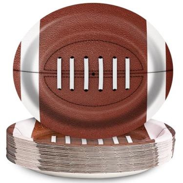Imagem de EggSun 50 peças de pratos ovais de papel de futebol, suprimentos grandes de festa de futebol de 25,4 x 30,5 cm, pratos esportivos americanos descartáveis, tigelas de rugby, bandejas de nacho para