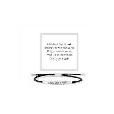 Imagem de LIU JUN Pulseira feminina Don't Give A Fck, ajustável, feita à mão, tubo de aço inoxidável, trançado, gravado, inspirador, pulseiras motivacionais personalizadas, joias presentes, Large, Aço