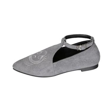 Imagem de Sapatos femininos de estilo étnico casual com fivela de bico fino e salto baixo com um design confortável para uso casual e uso interno e externo, Cinza, 38