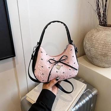 Imagem de Bolsa de mão com laço nas axilas – Bolsa de ombro pequena moderna e transversal para mulheres com fecho de zíper, rosa, Medium