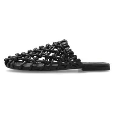 Imagem de SOVANYOU Sandália feminina sem cadarço de malha, elegante, trançada, verão, praia, casual, bico fechado, Preto, 36