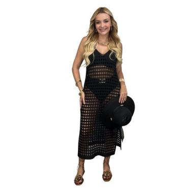 Imagem de Saída De Praia Feminina Vestido Crochê Longo Estilosa Moda Verão - Esp