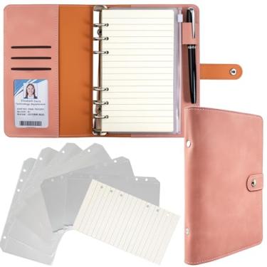 Imagem de Fichário de couro recarregável, organizador de pastas A6 com papel e vários bolsos, capa para contadores de trabalho, materiais de viagem para escola de negócios, rosa