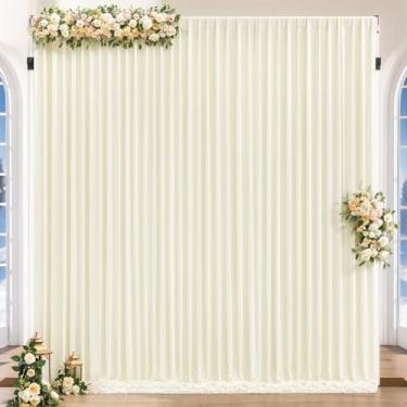 Imagem de Cortinas de fundo de 25 x 3 m com bolsos para varão – cenário de palco de foto sem vincos, 2 painéis, cortinas para fotografia, festa de casamento, decoração de chá de bebê (bege)