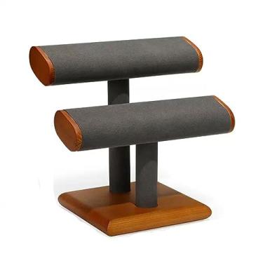 Imagem de URGDWEKJY Suporte de joias de 2 níveis, suporte de exibição em forma de T, suporte de armazenamento de joias para relógio, pulseira, bancada, mesa, torre de joias, rack de armazenamento de joias (A)