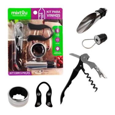 Imagem de Kit Acessórios Vinho Abridor Saca Rolha 5 Peças Inoxidável - Mixtou