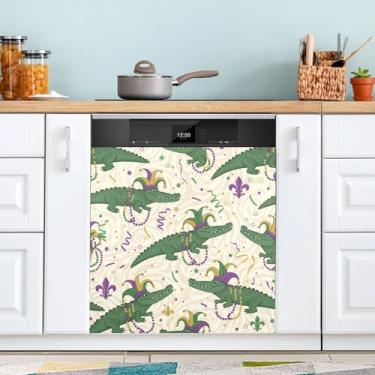 Imagem de ATTX Capa magnética para lava-louças de crocodilo Mardi Gras | Adesivo decorativo de eletrodomésticos de 58 x 66 cm para armários domésticos e eletrodomésticos (182)