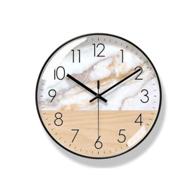 Imagem de Relógio de parede com textura de mármore, relógio de parede para casa, sala de estar, relógio retrô, quarto, relógio de quartzo silencioso, relógio de parede para quarto (A)