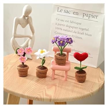 Imagem de ASDJKL Decoração de casa feita à mão girassol tricotado à mão, flor de crochê, tuilp, margarida, vaso de plantas, acabamento, tecido à mão, decoração de jardim, flor tecida (B5)