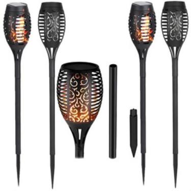 Imagem de Kit Espeto Balizador Luminaria Solar Tocha Luz Chamas Decorativa Branc