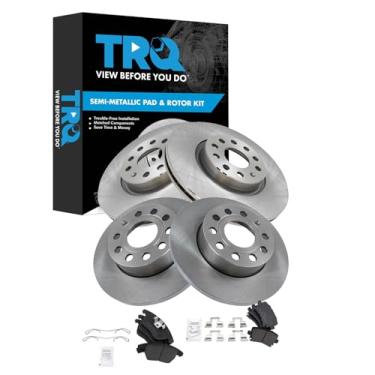 Imagem de TRQ Kit de pastilha e rotor de freio dianteiro e traseiro semimetálico compatível com Audi A3 A3 Quattro 2005-2010 Volkswagen Jetta 2008