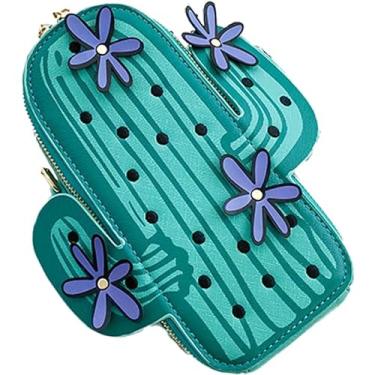 Imagem de CXQDSJM Bolsa feminina de couro PU em formato de cacto mini bolsa transversal fofa bolsa de ombro com corrente, Roxa