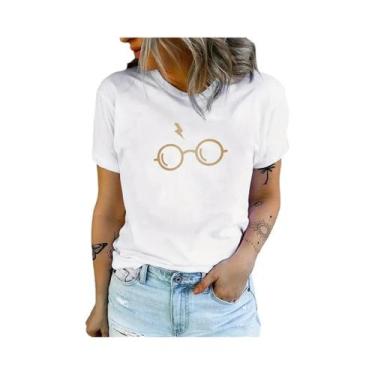 Imagem de Camiseta com estampa de óculos, blusa casual de manga curta de verão, 