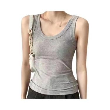 Imagem de Camiseta De Malha Feminina Com Decote Quadrado E Alças Largas Em Cor S