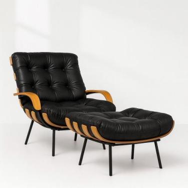 Imagem de Poltrona material sintético Com Braço + Puff Fixa Base Reforçada - Str