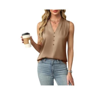 Imagem de Regata Feminina De Verão Em Seda Sintética, Sem Mangas, Decote Em V, C