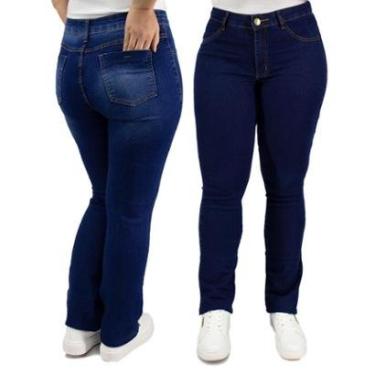 Imagem de Calça Jeans Feminina Reta Cintura Média Almix Kit 2-Feminino