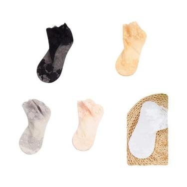 Imagem de Meias Invisíveis De Renda Transparente Para Mulheres, Finas E Antiderr