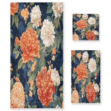 Imagem de xigua Peônias Conjunto de toalhas de banheiro florais absorventes macias 3 peças toalha de banho toalha de mão toalhas decorativas para banheiro, academia, hotel, praia, piscina