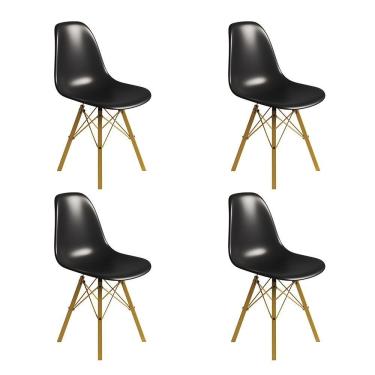 Imagem de Conjunto 4 Cadeiras Eames Tubo Ferro Dourado Assento Preto