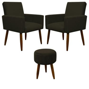 Imagem de Kit 2 Poltronas E Puff Sala E Quarto Nina Suede Herrero Cor:marrom