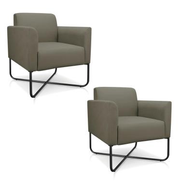 Imagem de Kit 2 Poltronas Industrial X Preta S12 Marrom Rato