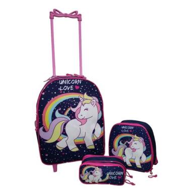 Imagem de Kit Mochila Escolar Unicórnio Love Marinho - DB