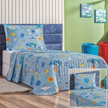 Imagem de Kit Colcha + Jogo De Cama Bouti Kids Solteiro Infantil 5 Peças 100% Poliéster - Astronauta