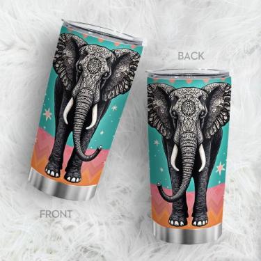Imagem de Copo de viagem Caneca de café Oasisdream 600 ml com estampa de elefant