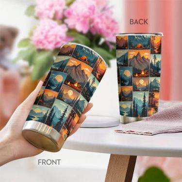 Imagem de Caneca de viagem Oasisdream Tumbler de aço inoxidável 600mL com tampa