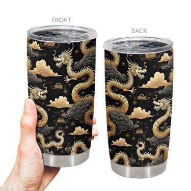 Imagem de Copo Oasisdream de aço inoxidável 600ml com estampa de dragão