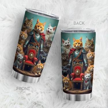 Imagem de Copo de viagem, caneca de café Oasisdream, 600 ml com estampa de gato