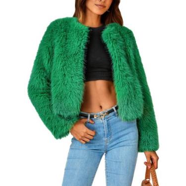 Imagem de Casaco PRETTYGARDEN 2025 Inverno Fleece Curto de Pelo Sintético Verde 