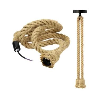 Imagem de Luminária Pendente Retro De Corda De Cânhamo Com Base E27, Luz Suspens