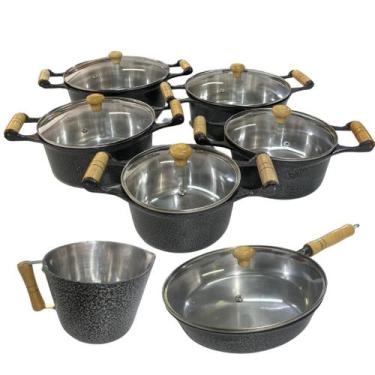 Imagem de Jogo de Panelas Alumínio Batido Fundido 7 Peças Craquelada Grossa com 
