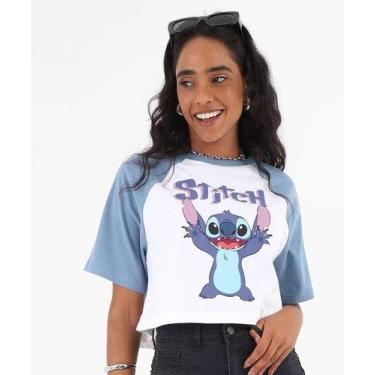 Imagem de Blusa Cropped Feminina Stitch Manga Curta Disney Azul-27040, PP, Azul,