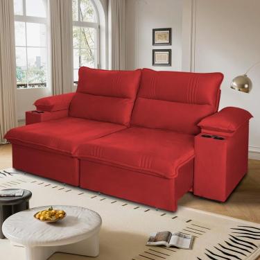 Imagem de Sofá Retrátil Tesla 2,40m Usb E Porta Copo Suede Vermelho