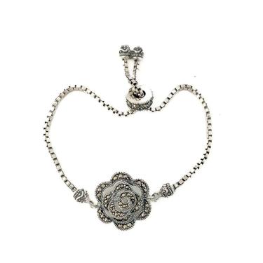 Imagem de Pulseira Rosa Com Marcassitas Prata De Bali 925