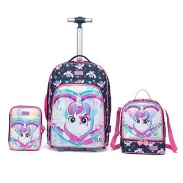 Imagem de Kit Mochila Yupe Infantil Escolar Rodinha Unicórnio Escolar Estojo Lancheira Grande-Fem...